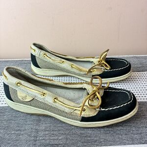 Sperry Top-Sider Women's Leather Fabric Boat Shoes Size 8 Blue, Tan And Gold